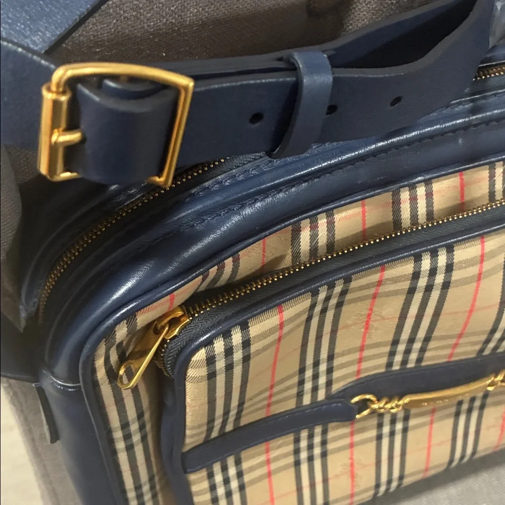 Burberry Men’s Plaid Crossbody Bag in Beige and Navy